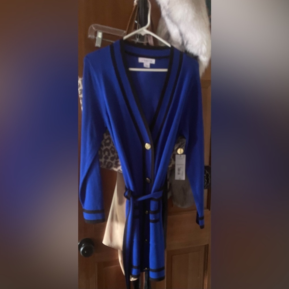NWT Liz Claiborne Royal Blue Belted Dress with Black Trim
